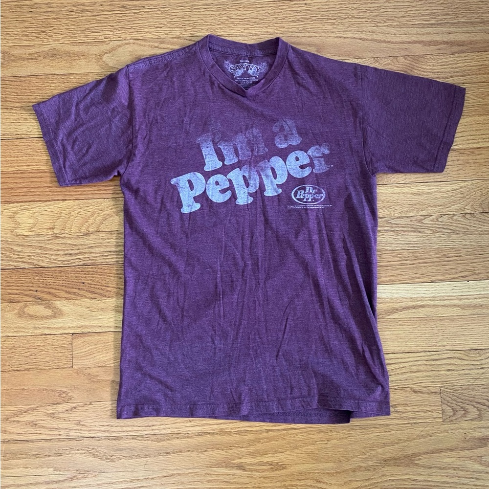 Savvy Dr. Pepper Tshirt Adult Medium Maroon Faded Graphic Tee Flawed Inside Neck